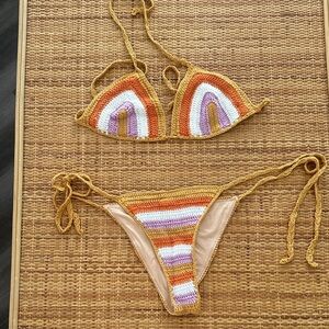 Handmade Crochet Bikini Set in Mustard, Orange, White & Lilac